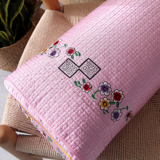 Ye Hanwei Korean folk pillows, buckwheat pillow core, Korean folk square pillows, Korean style quilted embroidered pillow case, single cervical hard pillow, rose red, silk fabric 20*45cm