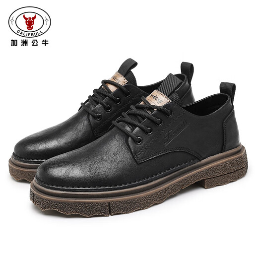 California Bull men's shoes autumn and winter men's British casual leather shoes Derby business formal thick-soled Martin boots men's black brown 42