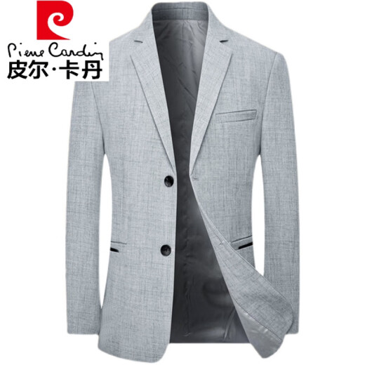 皮尔卡丹高档西服男士外套春夏清爽商务休闲中青年亚麻薄款纯色西装 灰咖色 DL18302  185 155-168斤