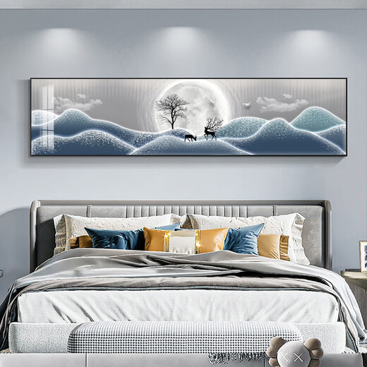 Aohan Modern Light Luxury Martide Painting спальня главная спальня фона фона стены украшения живопись горизонтальная версия Теплая и теплая атмосферная настенная живопись JD12244 Starry Sky 135*35 -сантиметровый фарфоровый фарфор -фарфор -сплав Black Frame