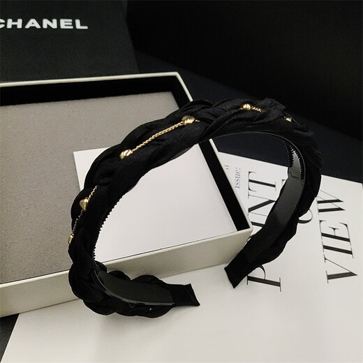 Two Worlds Happy Black Hairband Women's Silk Twist Braided Hairpin Going Out Women's High-Level Hairband Headwear Non-Slip Toothed Headband Black