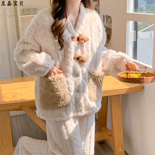 Coral velvet confinement clothes in autumn and winter thickened sweet pajamas for pregnant women for postpartum breastfeeding and pregnancy. MY-9923 Green pocket bow [0-15 L (recommended 100-130 Jin [Jin equals 0.5 kg])