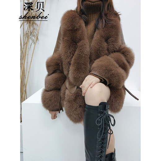 深贝（shenbei） 整皮狐狸毛皮草外套女皮毛一体绵羊皮鹅绒服冬季保暖时尚 B693 摩卡色（鹅绒内胆） S （90-100斤）