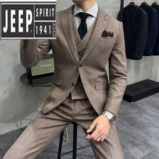 JEEP SPIRIT suit men's wool suit three-piece formal autumn and winter thickened groom's wedding dress XF2088-1 gray (suit + trousers) M