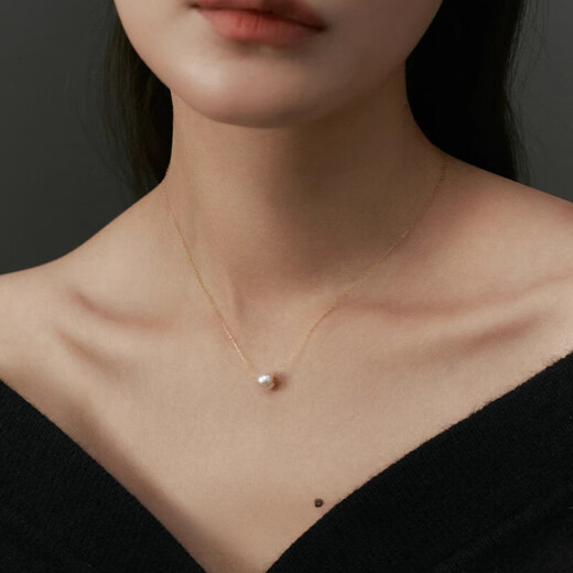 MHFDOakoya Seawater Pearl Passepartout Necklace Hesheng 18K Gold Perfect Round Highlight Akoya Natural Gold Color 8.5-9mm Freshwater Pearl Commuting Edition