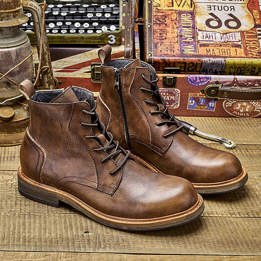 Lingbu echtes Leder Martin Boots Herren -Lederstiefel der Britenstiefel High Top Leder Schuhe handgefertigte Retro -Stiefel Herren -Kuhlattenstiefel Arbeitstiefel Trend Kaffee Farbe 41