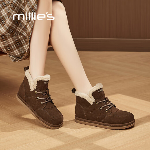 Miaoli Snow Boots Женские плоские плюшевые шлюзовые кружев
