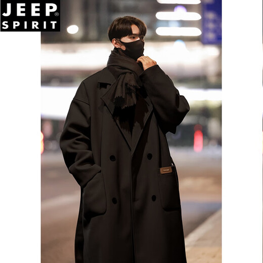 JEEP SPIRIT British style woolen coat men's mid-length winter thickened Korean style handsome high-quality over-the-knee woolen windbreaker jacket off-white XL