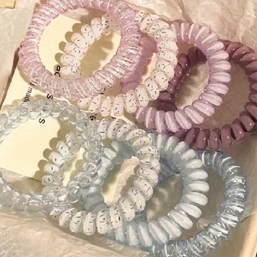 Grape Coconut Korean Girls High Quality Polka Dot Phone Cord Versatile Daily Hair Rope Candy 4 Piece Bracelet Set - Blue Mint Yee