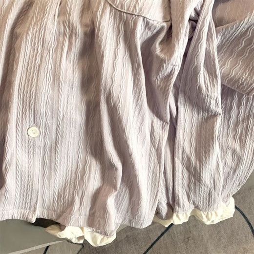 清中乔带棉垫睡衣女款春秋冬季纯棉长袖长裤少女甜美花朵夏天家居服套装 带棉垫#.9926米白套装 -面料 XL 建议120-140斤