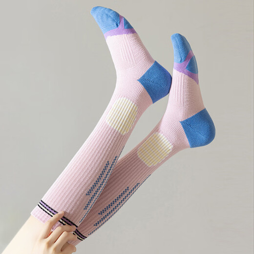 Beiyu fitness sports socks, professional running, skipping rope and gymnastics, long-tube micro-pressure badminton, Pilates, yoga, mesh calf socks, 3 pairs - pink + blue + purple, one size fits all