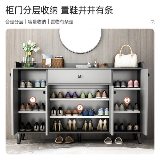 Saichu shoe cabinet simple household multi-layer storage living room door entrance cabinet small apartment storage shoe cabinet shelf recommended four doors and one drawer sky gray 120cm