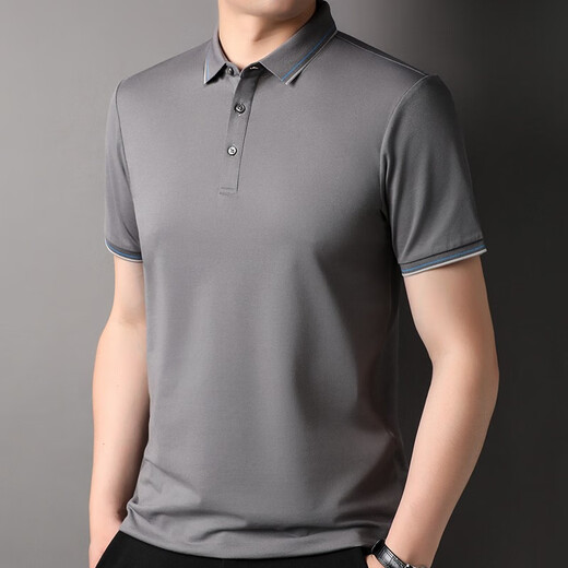 
Kangaroo, mulberry silk T-shirt, men's short-sleeved summer middle-aged and young men's casual solid color lapel, daddy's ice silk t-shirt, black-7036 175/XL (recommended 140-160Jin [Jin equals 0.5 kg])