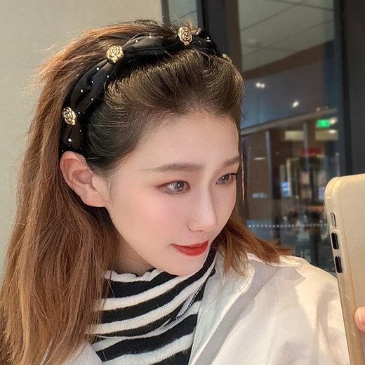 Idelson retro gold-plated camellia headband lady style fashionable sweet girl simple headband hair accessories camellia headband F0980