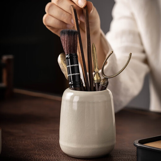 Porcelain brand tea set Ru Kiln automatic tea set set Ceramic stone mill lazy tea making artifact household anti-scalding Kung Fu tea set complete set Beige Ru Kiln single tea set + fair cup 1 piece