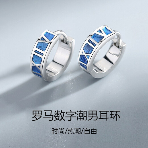 Crystal earrings for men, S925 silver earrings, earrings, Roman numeral earrings, single and double ear jewelry, birthday gifts for boyfriend, black Roman numerals, 925 silver, one pair