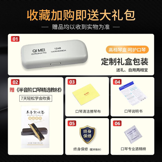 奇美半音阶口琴成人儿童初学演奏12孔/16孔口琴 16孔 C调 【升级款黑霸王】