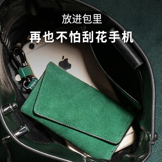 云珀皮钥匙包保护套男士新款网红收纳卡包二合一家用多功能锁匙包 翻毛真皮锁匙包-黑色(灰黑色)