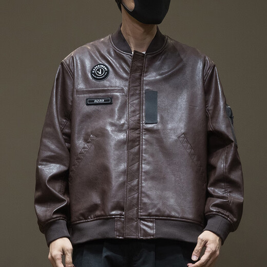 JEEP SPIRIT Genuine Jeep High-end Jacket Men's 2026 Spring and Summer New Retro PU Leather Jacket Men's American Motorcycle Spring and Autumn Jacket Men Black PU Leather M Weight 120 130 Jin Jin equals 0.5 kg