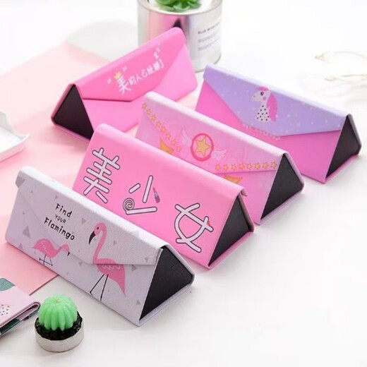 
Tingbai folding triangle glasses box for male and female students Korean fresh and cute creative and personalized portable sunglasses box Folded style-flamingo on white background glasses cloth