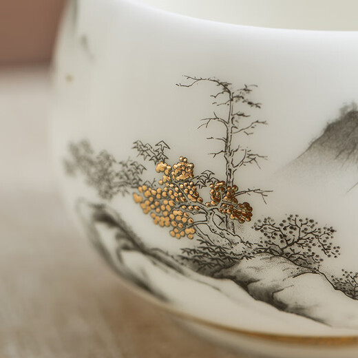 Gold inlaid jade tea cup, Kung Fu tea set, tea cup, mutton fat jade white ceramic gift box, high-end Yan Ting Sing Wan