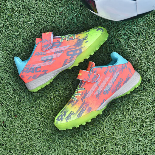 FEELACES chaussures de football TF ongles cassés petite taille baskets d'entraînement Velcro pour garçons et filles formation jeunes étudiants concours d'examen 6195 orange ongles cassés 37 pointure de chaussure de sport standard