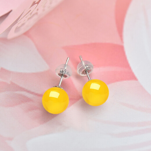Drops of water turn into pearls. Nanzhu family beeswax earrings, amber round beads, 925 silver earrings for girlfriend and mother, 7.0-8.0mm beeswax