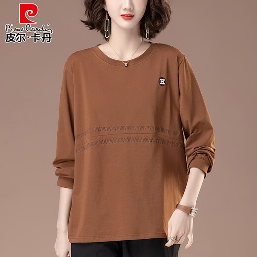 Pier Cardin plus Fat Plus Taille T-shirt en coton pur pour femmes Sweats-shirts à manches longues à manches longues et à manches automobiles de base de base de la mère âgée d'âge moyen (9923] 4xl Convient pour 160-180jin [Jin est égal à 0,5 kg]