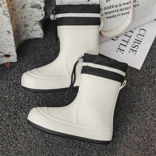 
Fujian women's Japanese adults wear trouser rain boots outside with fashionable outdoor waterproof, non-slip, wear-resistant soft-soled rubber shoes on rain boots white + trouser L size [38 is smaller in size 1]