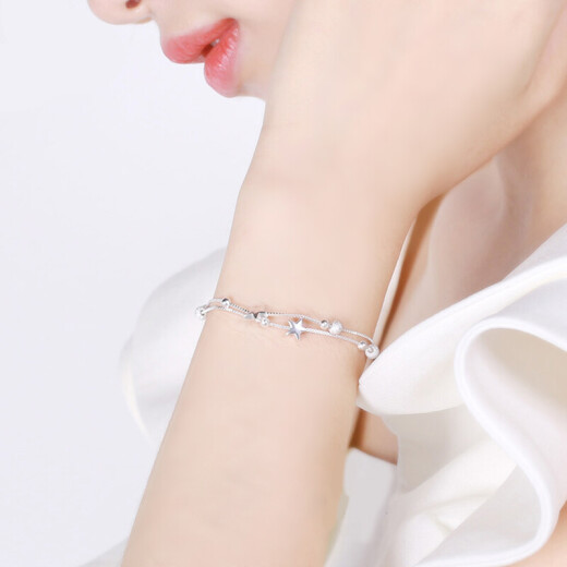 Sangma Star Love Silver Bracelet for female students, sweet fashion jewelry, birthday gift for girlfriend, Star Silver Bracelet (certificate)