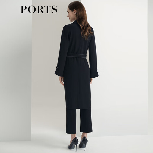 
PORTS Women's Clothing Autumn and Winter New Long Sleeve Medium Long Trench Coat LL9T022LWB006 Black M (6)