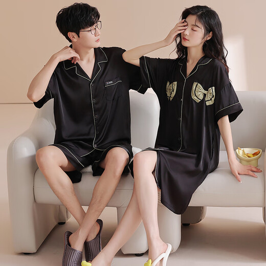 
From the mood couple pajamas for women ice silk summer short-sleeved shorts home clothes men pajamas couple suit one men and one women suit CLS 6210 2XL men [height 180-185 weight 160-180Jin [Jin equals 0.5 kg]]