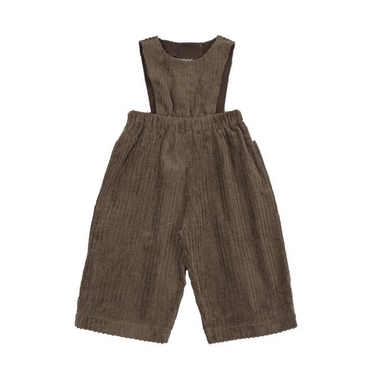 LELE JOVE Nordic style children's sleeveless overalls autumn and winter baby corduroy boys and girls casual versatile straight trousers overalls - dark brown 100
