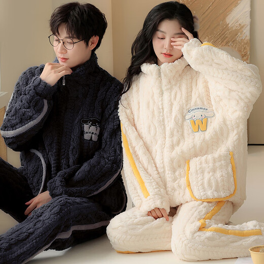 Modal Coral Fleece Couple Pajamas Women's Winter Plus Velvet Thickening Warmth Autumn and Winter 2025 New Men's Home Clothing Set CM2033 Velvet One Male One Female M Female + Male L