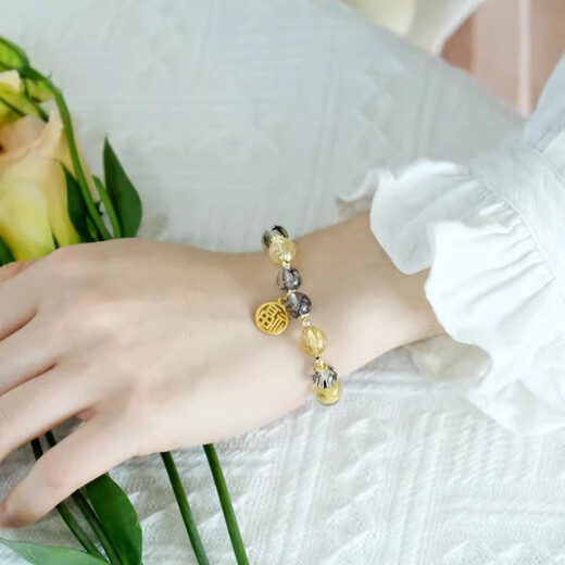 BOSFRU High-quality Blonde Crystal Bracelet Black Hair Crystal Chinese Style Fu Crystal Bracelet Black Hair Crystal Gift for Best Friend Jewelry Suitable for Clean Hands 14cm