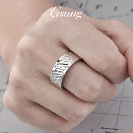 GsunG platinum ring men's new laser multi-faceted ring elegant and shiny platinum ring men's and women's wide-faced ring. Priced by gram. Contact customer service before bidding for gold price.