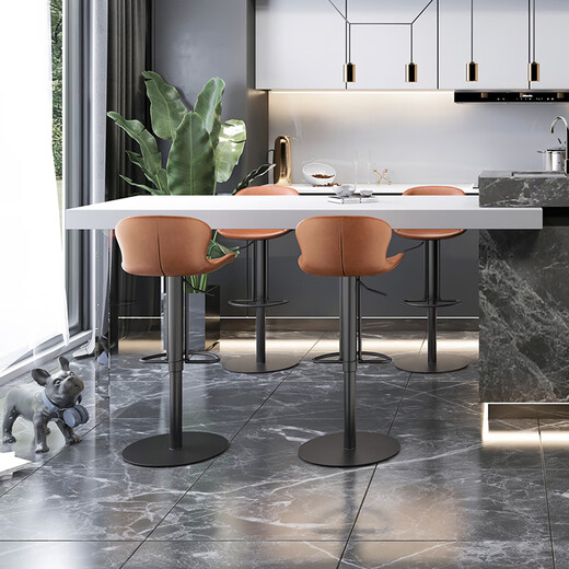 Herdonbar Stuhl moderne einfache leichte Luxushöhle High Foot Bar Stuhl Essbarhocker Haushaltsinsel Stuhl HD-733 [italienische Top-Schicht Cowhide] Braune Kohlenstoffstahlfüße