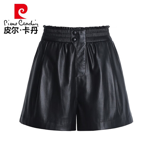 Pierre Cardin 2025 Autumn and Winter New Haining Genuine Leather Pants Women's High Waist Slim Sheepskin Shorts Women's Wide Leg Outer Boot Pants 1910 Black M Recommended 95-108 Jin Jin equals 0.5 kg