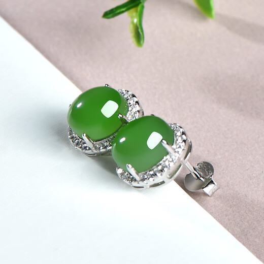 A Pendientes de Jade Jade de Jade Hetian de mil años, pendientes de Jade/Jasper con incrustaciones de plata de plata para mujeres, aretes de jade de lujo ligero, QZZ869