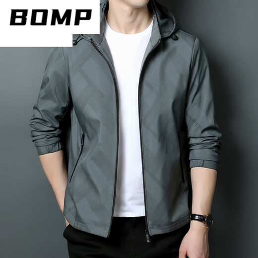 BOMP品牌爸爸装春秋薄款夹克衫中年男立领春季休闲宽松连帽外套上衣男 K12127绿色 170/M