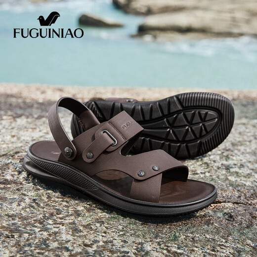 Fugui Vogel mittleren Ledersandalen im mittleren Alter der Herren lässige Outdoor-Dual-Gebrauch-Hausschuhe echte Lederweiche Sohle Beachschuhe Daddy Schuhe Outdoor Wating Schuhe braun (13117) 38