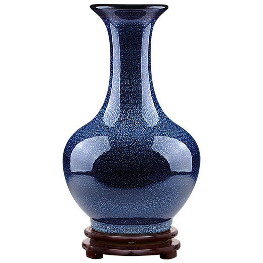 Orgulloso Jingdezhen Cerámica Nuevo jarrón de estilo chino Decoración de oficina Sala de estar Entrada Artesanía Soporte arqueológico Arte Regalo Horno Transformación Ji Blue Glaze Apreciación Jarrón + Base + Certificado