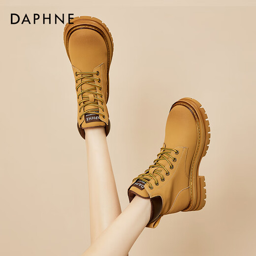 Daphne Cowide Dick-Soled Yellow Martin Stiefel für Frauen-Motorradstiefel neue Herbst und Winter plus Samtstiefel für kurze Stiefel im Freien gelbe Stiefel gelbe Single 37