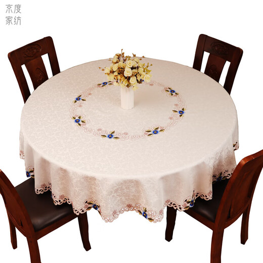 Jingdu new Chinese style tablecloth fabric light luxury embroidered tablecloth high-end tablecloth round waterproof and oil-proof large round table tablecloth 1802 red round tablecloth diameter 220cm (150-180 round table
