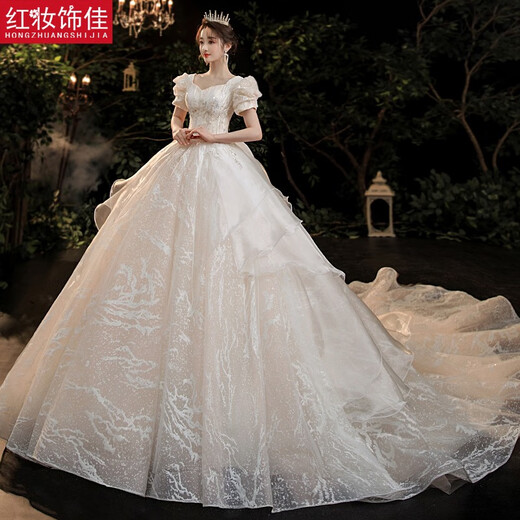 Vestido de novia de decoración roja 2025 Nueva novia Retro Princesa Ceremonia Francesa Principal vestido de novia Light Champagne Trellis m