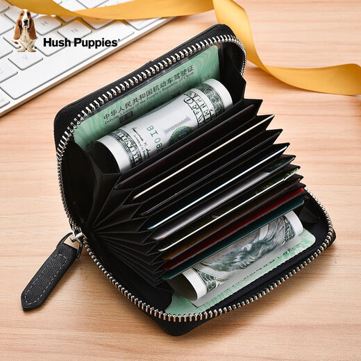 Hush Welpen echte Lederkartenbeutel für Männer Geschäfte Pendeln Leichtgewichtskarten Clip Großkapazität Tragbares Brieftaschengeschenk für Papa an Ehemann HC-1271751W-5717 Storage Card Bag