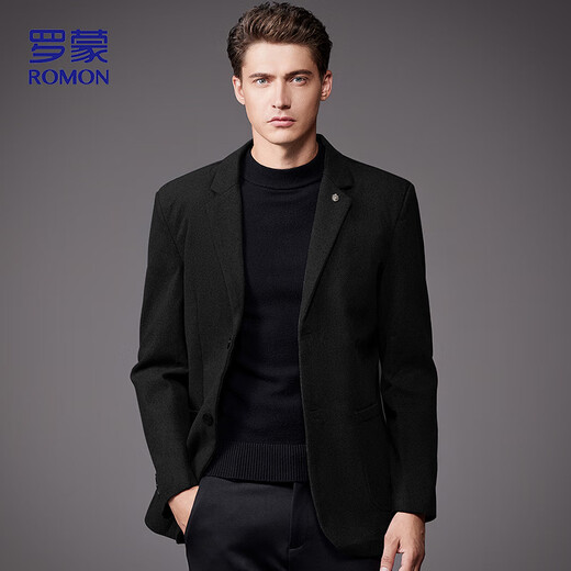 ROMON Woolen Suit Men's Spring and Autumn Business Casual Single Suit Coat Warm Jacket Men XF79 Black 2XL