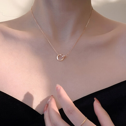 Warme Farben Double Ring Möbius Pure Silver Necklace Women's Ring Circle Clavicle Chain Women's Pendant Birthday Gift for Wife Silver