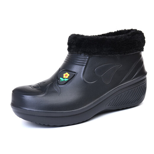 Waterproof cotton shoes for men in winter, lightweight and warm, anti-ski boots, rain boots, kitchen outdoor car wash cold storage work shoes, EVA short boots black - Men's 42, one size too small