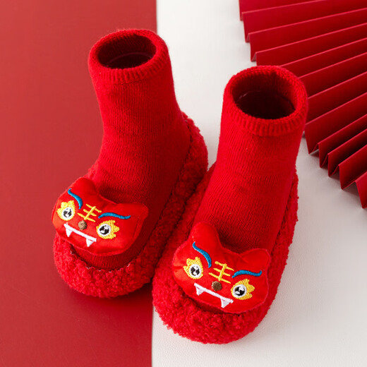Wen Xiaoying Hello Ying Step Front Schuhe Baby Kleinkindschuhe Baby Jahr des Zodiac Red-Bodens Socken süße Kämme Baumwollkinder-Leder-Sohle-Bodenschuhe und Socken Xiao Shenlong 12 cm (geeignet für 6-12 Monate)